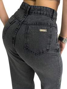 Wide Leg Jeans High Waist Simple Casual Jeans Zipper Pocket Button Evening Holiday Daily Travel Autumn Winter - Negro - Ver 4