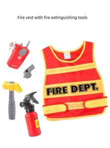 Set antincendio per bambini e bambine, con estintore riempibile d'acqua e attrezzatura da pompiere, tuta antincendio, strumenti antincendio, zaino antincendio, gilet da ingegnere con accessori abbinati. Adatto per uso all'aperto, in casa, per spettacoli teatrali, giochi di ruolo sulla spiaggia e in acqua, feste di Carnevale, costumi e giocattoli