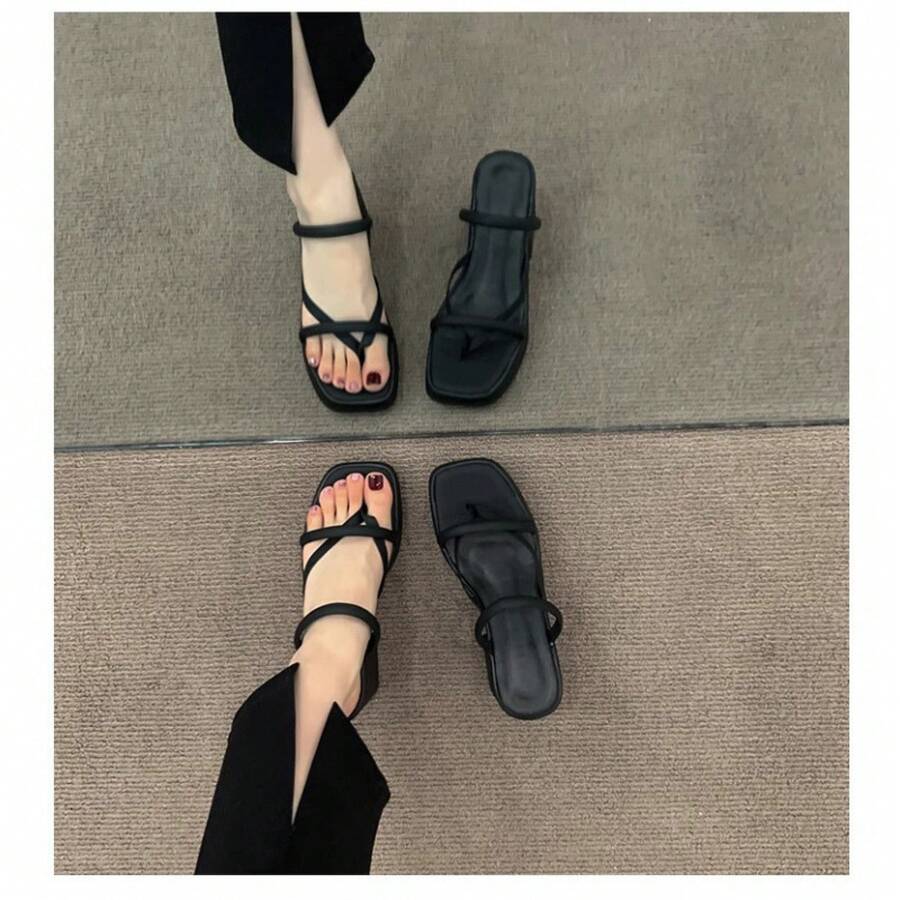 Slippers With Thick Heels, Height Increasing, Thick Sole, High Heel Slippers - Black - View 1