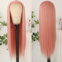 Purple Color Lace Front Wigs Pre Plucked Hairline Long Straight Wigs For Fashion Women Girls Party Daily Wear Glueless Dark Purple Lace Front Synthetic Wigs 13x4 Free Part Heat Resistant Fiber Hair 28 Inch 180% Density - 粉色 - 查看 6