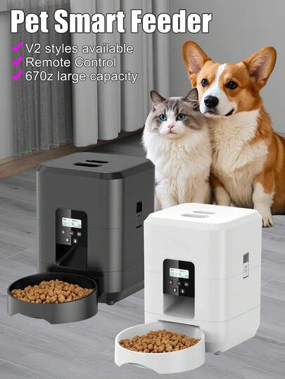 Automatic Cat Feeder, Timed Cat FoodDispenser With 1-4 Meals Per Day For Cats AndSmall Dogs, 2L Auto Pet Feeder For Dry FoodWith Programmable Portion Control,Dual PowerSupply, Easy To Clean, Black