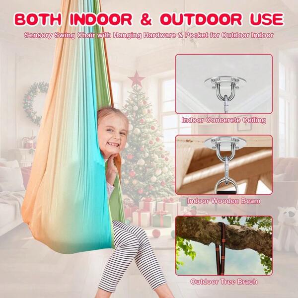Innen-/Außen-Schaukel, Elastische Aerial Yoga Hängematte, Sensorische Schaukel,Therapieschaukel Hängematte Therapieschaukel Kinder Indoor Outdoor 360° drehbar Doppellagiges Schaukeltuch Kindergeschenke,150*280CM