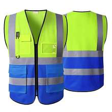 High Visibility Reflective Vest With Pockets And Zipper Front, Neon Yellow, Meets ANSI/ISEA Standards