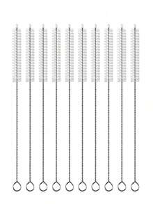 10pcs Straw Cleaning Brush, Stainless Steel Small Brush, Can Be Used To Clean Crevices, Teapots, Straws, And Baby Bottles. - White - View 8