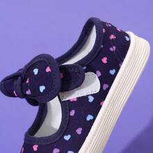 Girls Bowknot Hook And Loop Non-Slip Breathable Soft Bottom Cute Athletic Shoes, Indoor/Outdoor, Spring/Summer/Autumn, Campus, Student, Princess Canvas Sneakers - Navy Blue - View 6