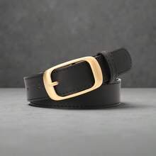 1 pieza Cinturón de mujer de talla grande de unicolor, minimalista, con hebilla dorada de PU, adecuado para combinar con varios tipos de pantalones en otoño, Halloween