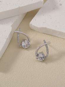 1 Pair Women Elegant Geometric Design Earrings, Classic Simple Style For Daily Wear, Great Gift For Friends - Silver - View 2