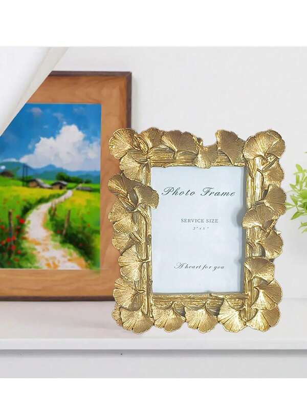 1 إطار صور ذهبي للشكل الخلفي لصور فوتوغرافية - ورق صور عشوائي - ديكور مكتب ديكور حائط إطار صور