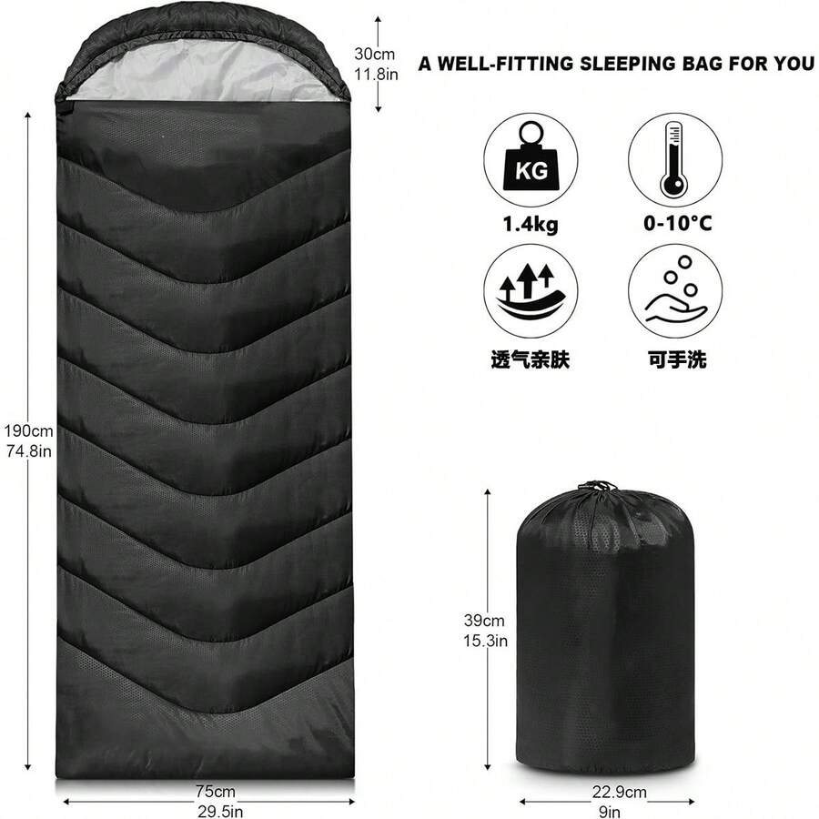 Portable Waterproof Sleeping Bag With Compression Bag For Adult Use-Indoor And Outdoor: Camping, Backpacking, Hiking - màu đen - Xem 1
