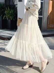 1pc Women's White Or Black 80cm Long Crystal Tulle Petticoat, Adjustable Hoop Skirt, Soft Girl Tutu Skirt, Cloud Skirt, Suitable For Weddings, Parties, Performances, Cosplay, Dance