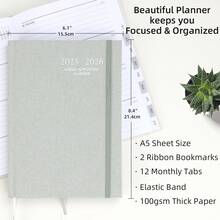 2025-2026 学年周计划和月计划日历，2025 年 7 月 - 2026 年 6 月，亚麻精装，带标签的待办事项列表笔记本，松紧带，美观，非常适合办公室、家庭学校用品、学校用品、返校 - 查看 2