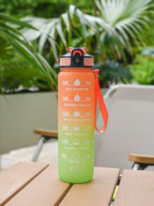 1pc 1000ml/32oz Gradient Color Plastic Cup, Outdoor Large Capacity Sports Water Bottle With Straw, Time Marker, Bounce Design, Leakproof Lock, Strap For Convenient Carrying, Suitable For Work, School, Outdoor Sports, Fitness, Hiking, Camping, Cycling, Holidays Gift