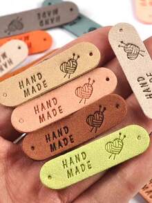 20 件超纤维仿皮标签，手工缝纫配件工艺，彩色混批印花，包括爱心、帽子和手套装饰 - 顏色混搭 - 查看 5