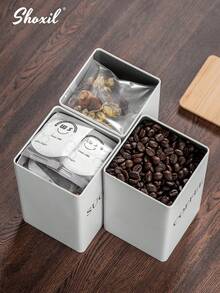 shoxil 3pcs Coffee Tea Sugar Canister Set For Kitchen Countertop, Metal Canisters With Airtight Bamboo Lid, Coffee Jar Sugar Jar Tea Jar, Coffee Tea Sugar Container Set, Square Kitchen Containers For Food Storage