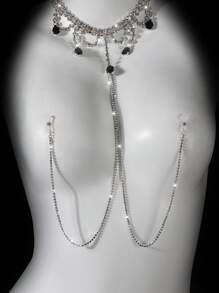 1pc Women's Sexy Accessory, Halloween Costume, Exotic Style Water Drop Rhinestone Necklace Chest Chain, Detachable, Suitable For Nightclub, Party Dress Or Daily Wear