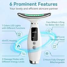 Neck And Facial Massager, Seven Color Portable Facial Massager, LED Display, USB Rechargeable, With Vibration Function, Suitable For Facial, Neck And Shoulder Care - Fragrance Free Female Skincare Tool - Perfect Mother's Day Gift Neck Protector 400mAh - White - View 8