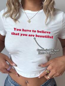 定制女士短袖露脐T恤，添加您的文字，选择您喜欢的颜色和字体，设计您专属的个性化印花短袖T恤，周年纪念礼物，情人节礼物，时尚，潮流，潮人，休闲，简约别致，个性化，定制，独一无二，男士服装，胶囊衣橱，男士基础/街头风格，送给他的理想礼物，男友，家人，朋友，生日礼物，度假/节日礼物，学校/比赛礼物，运动/攀岩礼物，时尚秋季礼物，定制印花标语T恤