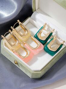 3 对简约金属合金几何方形环状耳环，适合女士，适合节日礼物和日常佩戴