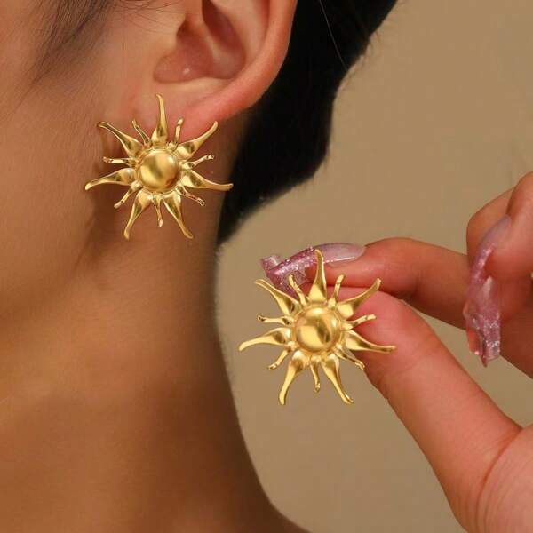 New Fashion European & American Style Sunflower Double Layer Earrings, Minimalist European And American Versatile Jewelry