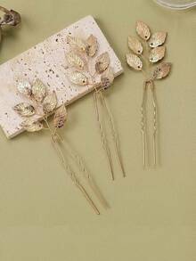 3pcs/Set Golden Elegant Hair Clips | Women's Alloy U-Shaped Hair Clips - Floral Bridal Hair Accessories, Suitable For Romantic Weddings, Parties And Photos - Princess & Fairy Style, Suitable For Age 14+, School Stuff, College