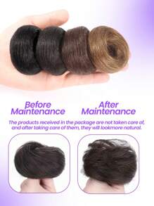 2PCS Messy Bun Hair Piece Human Hair Wavy Stretchy Real Human Hair Scrunchies Hair Bun Donut Elegant Chignon With Elastic Rubber Band Human Hair Tousled Updo Extension Elegant Human Hair Buns #Black #Natural Black #2 #4 Multicolor