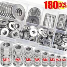180pcs Stainless Steel Washer Ring Set, Polished Finish, M2-M10 Size, Easy Installation, Durable Material, Suitable For DIY Projects/Machinery/Electronics, Ideal Choice For Professionals And Enthusiasts