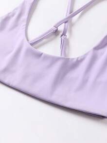 Women's Sexy Fitted Halter Top And Pants Seamless Set - Purple - View 3