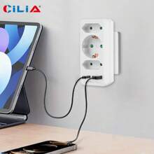 CILIA 1/2 Pcs 5-In-1 Multi Outlet Adapter Extender With USB,Type-C And 3 European Socket - European Converter For Home, Office,Travel,White