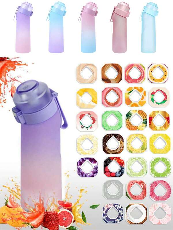 1pc 650ml Air Bottle Tritan Water Bottle Scented Pods Air Scent 0 Sugar Fruit Flavour Up Tritan Plastic Water Drink Bottle With Fragrance Drink More Water(One Water Bottle With A Random Flavor Fragrance Ring)