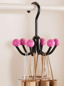 360°旋转圆形珠钩衣架，睡衣挂带，帽子包包收纳架，多功能家居收纳衣架，带6个挂钩 - 彩色 - 查看 12