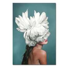 1 pieza Pintura en lienzo con retrato de mujer y flor, arte de pared moderno para decoración del hogar, sala de estar, dormitorio, regalo opcional con marco - Multicolor - Ver 47