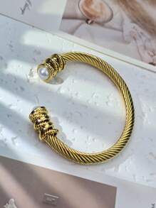 1 pieza Brazalete vintage atemporal y lujoso de acero inoxidable con alambre trenzado, adecuado para el atuendo diario de la mujer, regalo de joyería para amantes, familia y amigos en Navidad y el Día de San Valentín