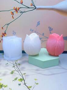 1pc New Holiday Gift Tulip Flower Shaped Handmade DIY Fragrance Stone Home Decor Candle Silicone Mold, Available In Small & Large Sizes - White - View 4