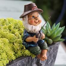 1 pieza Estatua de gnomo de pesca de resina, escultura de jardín, decoración de arte de patio para exteriores, figura decorativa de pescador caprichoso