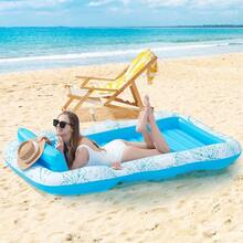 Inflatable Adult Pool Lounger Float - Large Beach Sun Tanning Floaty Raft Sunbathing Water Lounge Floaties Tub With Drink Holder - Blow Up River & Lake Suntan Floating Swimming Mattress Mat(L) - Blue-L - View 5