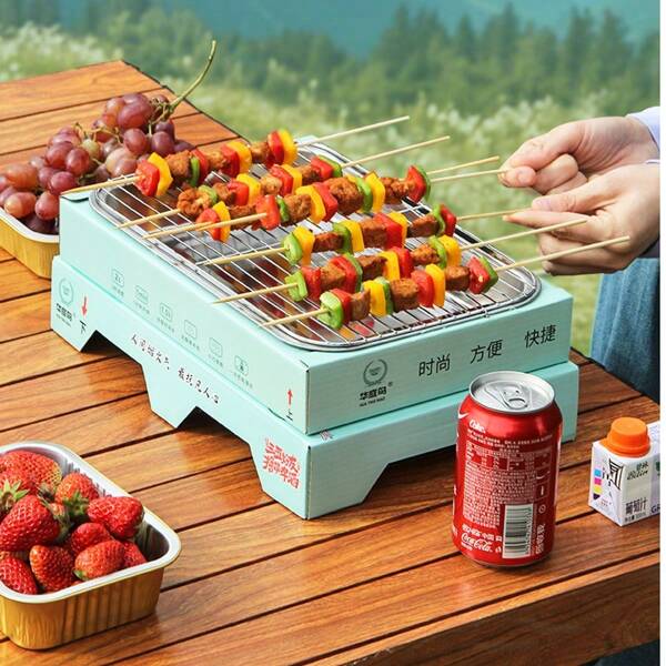 Einweg-Grill, BBQ-Ofen, Outdoor BBQ Grill Mini Barbecue Grill Haushalts-Barbecue-Grill, Teezubereitung, tragbarer Heim-Outdoor-Grillrost, Kohleofen, Holzkohle-Campingkocher