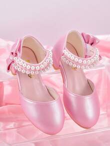 Girls' Fashion White High Heel Shoes, Children's Formal Dress Shoes With Pearl Decor, White & Pink Princess Shoes Suitable For Little Girls, Infants, Performances, Banquets, Matching Dresses - Pink - View 2