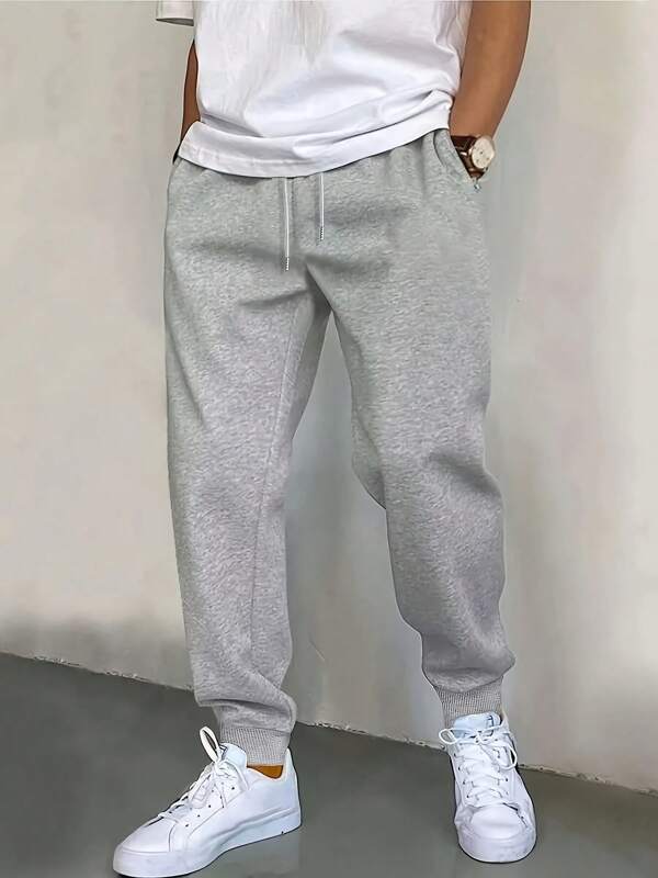 Men's Sports Casual Pants; Elastic Waistband; With Drawcord; Elastic Waist; With Pockets; Elastic Ribbed Ankle Cuffs; For All Seasons Outdoor Running, Ankle-Length Nine-Point Fitness Pants, Suitable For Gifts To Husbands, Boyfriends, Simple Sports Pants In Linen Gray