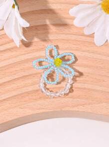 1 Stück charmiger Perlenblumen-Elastikring, farbenfroher & frischer Urlaubsstil, geeignet für Alltag, Party, Geschenke von Frauen, Ganzjährig