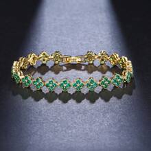 1 pieza Pulsera de lujo con flores de circonita al azar para mujeres, joyería exquisita con efecto deslumbrante de CZ como regalo