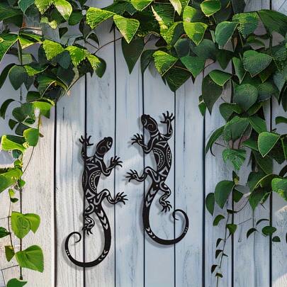 1/2pcs Metal Gecko Wall Art Decor, Modern Reptile Design Durable Iron Wall Sculpture For Indoor/Outdoor, Home, Garden, Patio, Garden Decor, Garden Accessories