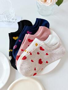 5双装女士极简爱心图案短袜，隐形袜，适合作为圣诞礼物，四季皆宜，秋冬季节也适用。 - 彩色 - 查看 6