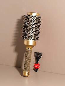 1pc Gold Curling Hair Brush, Professional Salon Styling Comb, Anti-Static Heat-Resistant Aluminum Ceramic Styling Brush, Suitable For All Hair Types