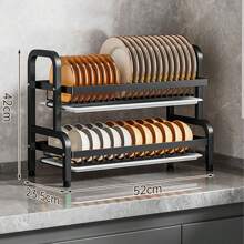 Égouttoir à vaisselle à 2 niveaux avec bac d'égouttage, porte-couverts, égouttoir à assiettes, évier de cuisine