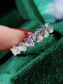 1 chiếc nhẫn tình yêu bằng bạc Sterling 925 sáng bóng, nhẫn bạc trong suốt lấp lánh cổ điển dành cho nữ, kiểu dáng retro, có thể dùng làm trang sức đeo tay hoặc quà tặng. - yêu - Xem 6