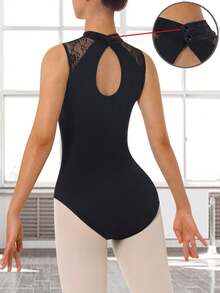 Women's Turtleneck Flower Lace Sleeveless Camisole Ballet Dance Leotards For Adult Gymnastics Dance Practice Tank Tops With Water-Drop Hollow Back And Soft Front Lining Ballet Dance Costumers - Black - View 5