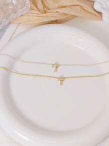 Conjunto de 2 colares delicados com pingentes em cruz, adequado para mulheres, uso diário, encontros, festas, férias, presente de feriado