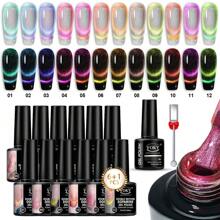 5pcs Sparkling Cat's Eye Nail Gel Set + 7ml Black Base With Magnetic Strips, High-Density Broken Fairy Stone Polarized Fine Sparkling Cat's Eye Relaxation Gel DIY Nail Gel Set