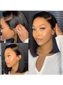 透明蕾丝鲍勃假发 180% 密度，女士无胶直发鲍勃假发 | 13x4 蕾丝前部，预先拔取的人类混合头发，预先剪裁，易于佩戴，商务风格，多功能，适合所有种族，短假发 6-16 英寸（混合假发 - 人类混合头发和合成纤维的混合）假发人类混合头发/女士人类混合头发假发/人类混合头发蕾丝前假发/无胶假发/漂白结/蕾丝假发/化装派对/万圣节 - SNatural - 查看 7