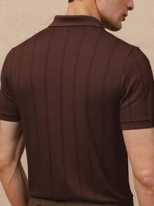 ALTZTAR Men's Ribbed Short Sleeve Polo Neck Knit Top, Suitable For Daily Wear, Outdoor & Commuting - Brown - View 3